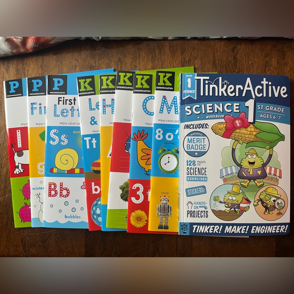 Educational Workbooks for kids | preK, K and grade 1 | 9 wipe clean book set